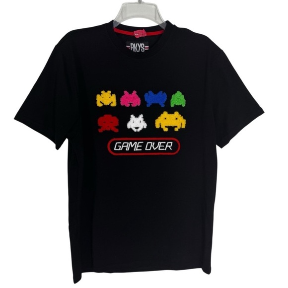 BKYS PacMan Game Over Chenille Graphic on Cotton T Short Black Size M - Picture 10 of 10